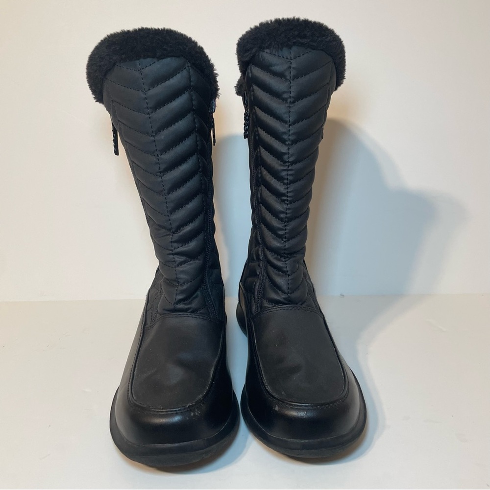 Totes Winter Snow Boots Women 6M Helena Black Faux Leather Zip Faux Fur Quilted